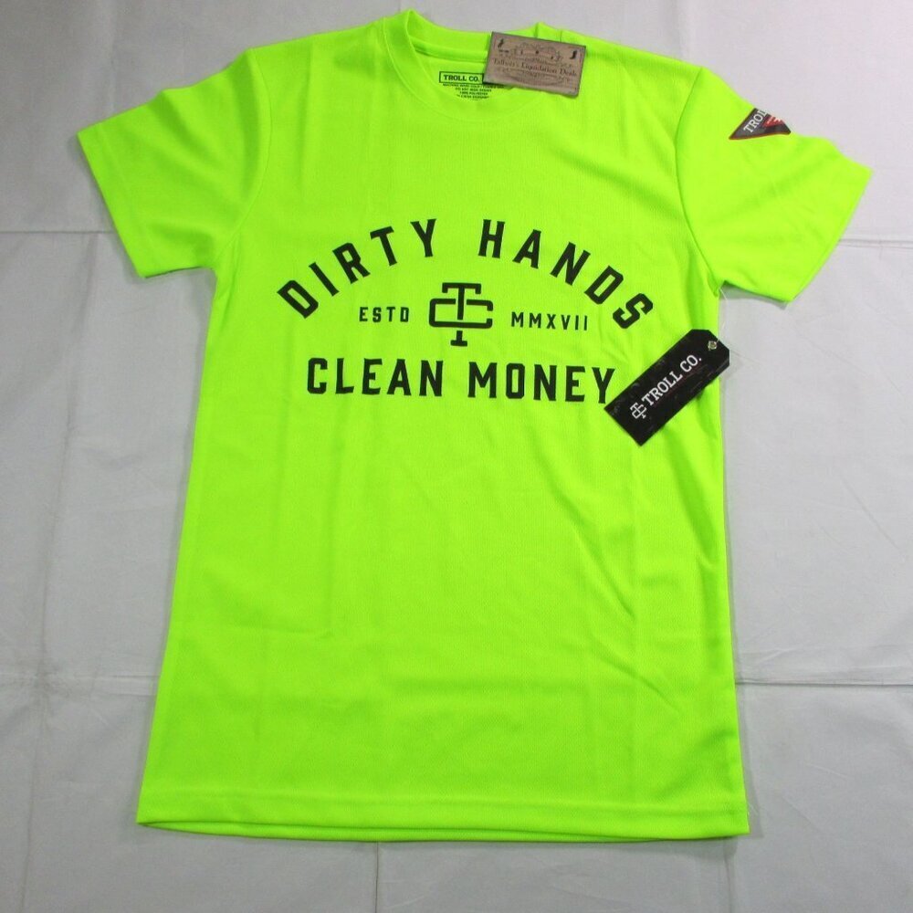 Troll Co. Men's Short Sleeve Dirty Hands Clean Money Graphic T-Shirt Bright Lime